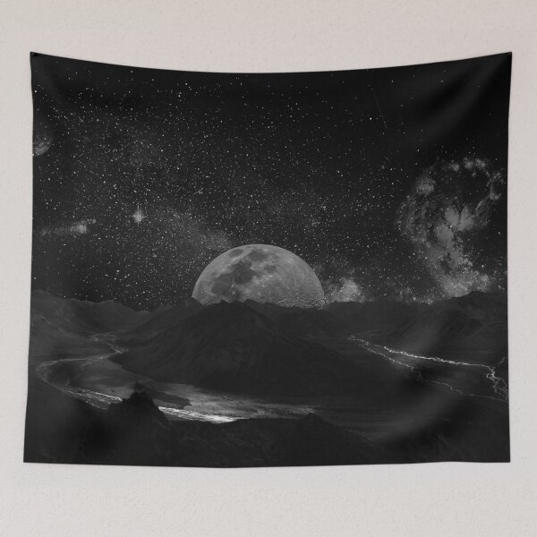 Item preview, Full moon rising milky way canyon desert black and white photographic art print designed and sold by Astrid Arkhangelsky.