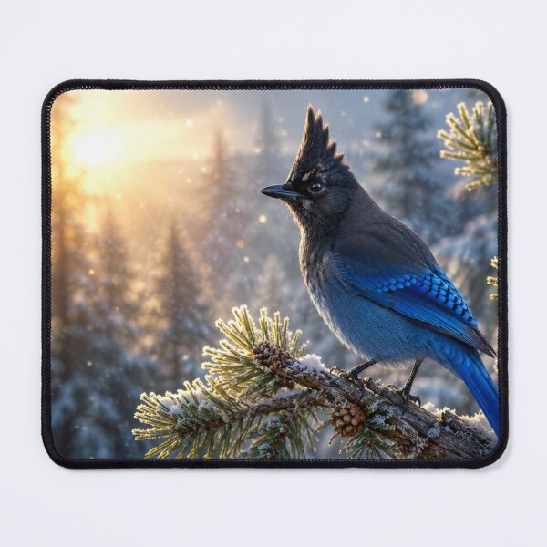 Item preview, Winter Sunrise Steller’s Jay on Snowy Pine Branch designed and sold by Kimberly Palmer.