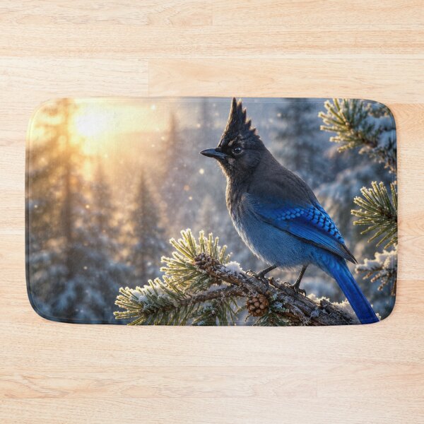 Item preview, Winter Sunrise Steller’s Jay on Snowy Pine Branch designed and sold by Kimberly Palmer.