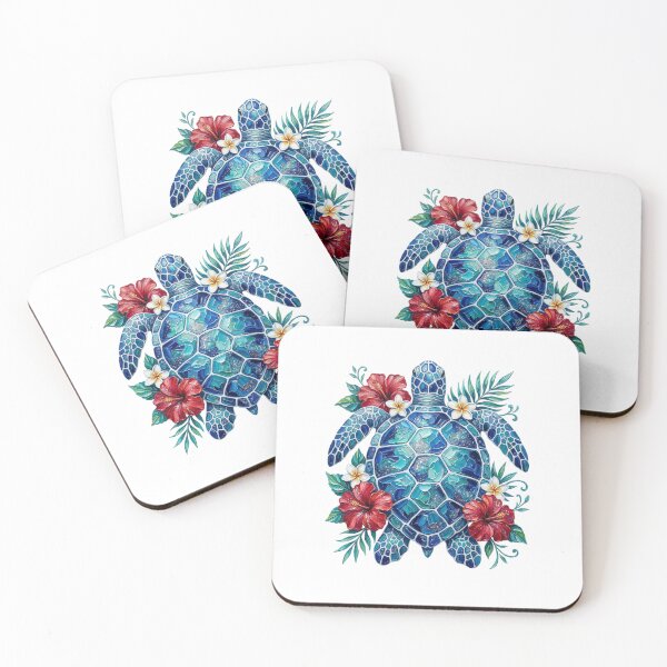 Item preview, Elegant Blue and Gold Sea Turtle Tropical Hibiscus Flowers Beach designed and sold by SOUFIANE1991.
