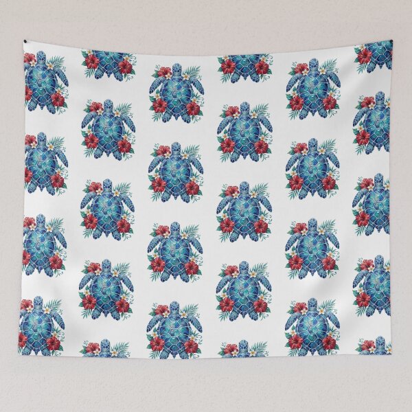 Item preview, Elegant Blue and Gold Sea Turtle Tropical Hibiscus Flowers Beach designed and sold by SOUFIANE1991.