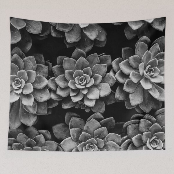 Item preview, Purple succulents and blossoms black and white floral flower photographic art print designed and sold by Astrid Arkhangelsky.
