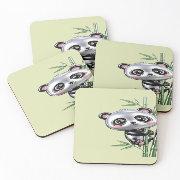 Item preview, Kawaii Panda on Bamboo - Cute Metallic Bear designed and sold by RAYBIL.