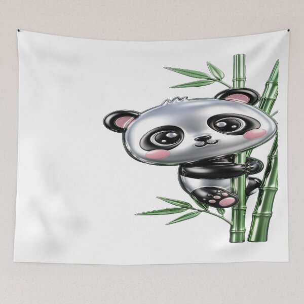 Item preview, Kawaii Panda on Bamboo - Cute Metallic Bear designed and sold by RAYBIL.