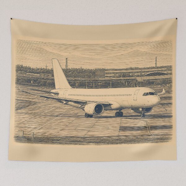 Item preview, Vintage Engraving Style Passenger Jet Taxiing Illustration designed and sold by EMairplanes.