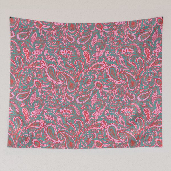 Item preview, Pink and red paisley pattern on green designed and sold by bokasin.