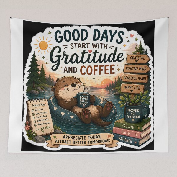 Item preview, Good Days Start With Gratitude And Coffee Sticker | Cozy Coffee Lover Aesthetic | Morning Motivation designed and sold by GenZStickerHub1.
