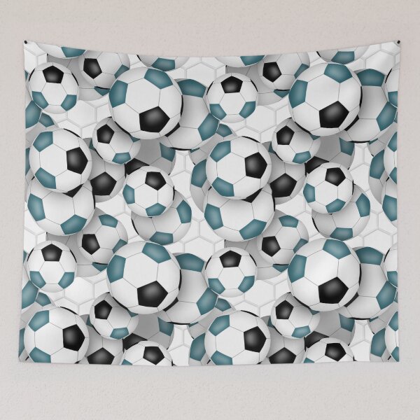 Item preview, Soccer balls with goal netting accent pattern - teal & black designed and sold by katzdzynes.