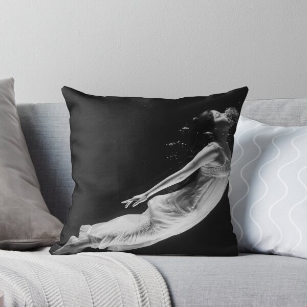 Item preview, Just breathe female underwater girl power black and white photographic art print designed and sold by Astrid Arkhangelsky.