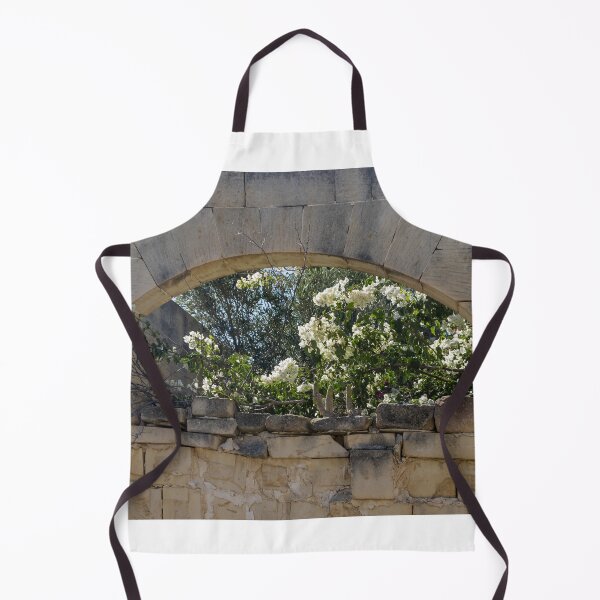 Item preview, Stone Arch Window With White Bougainvillea Blossoms Over Sunlit Mediterranean Ruin Wall designed and sold by Nmallia.