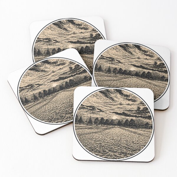 Item preview, Sunset Over an Open Field | Landscape ink art designed and sold by Linoluca.