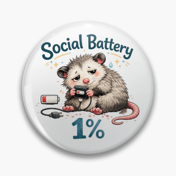 Item preview, Social Battery 1% Cute Possum Meme Sticker | Introvert Anxiety Humor | Tired Opossum Animal Design designed and sold by Doodle ⭐⭐⭐⭐⭐.
