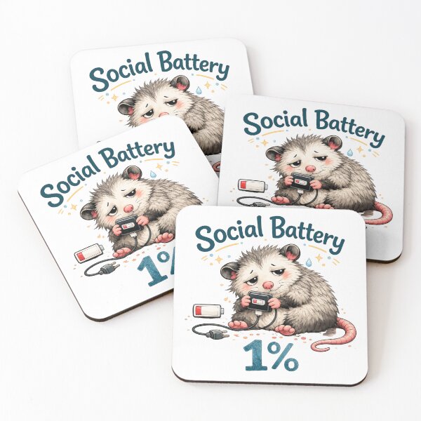 Item preview, Social Battery 1% Cute Possum Meme Sticker | Introvert Anxiety Humor | Tired Opossum Animal Design designed and sold by Doodle ⭐⭐⭐⭐⭐.