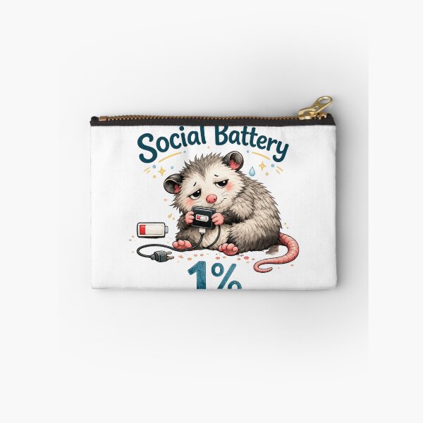Item preview, Social Battery 1% Cute Possum Meme Sticker | Introvert Anxiety Humor | Tired Opossum Animal Design designed and sold by Doodle ⭐⭐⭐⭐⭐.