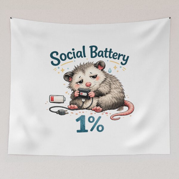 Item preview, Social Battery 1% Cute Possum Meme Sticker | Introvert Anxiety Humor | Tired Opossum Animal Design designed and sold by Doodle ⭐⭐⭐⭐⭐.
