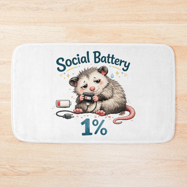 Item preview, Social Battery 1% Cute Possum Meme Sticker | Introvert Anxiety Humor | Tired Opossum Animal Design designed and sold by Doodle ⭐⭐⭐⭐⭐.