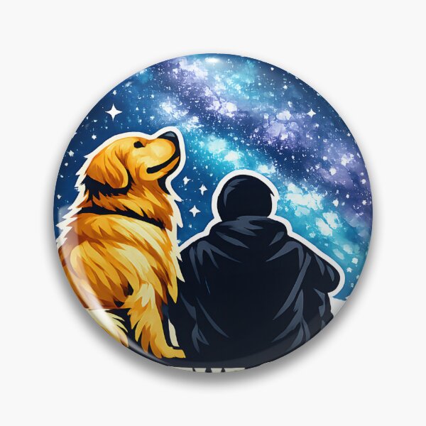 Item preview, Under the Stars With My Best Friend – Golden Retriever Night Sky Design, Dog Lover Badge Art designed and sold by Sahil Randhawa.