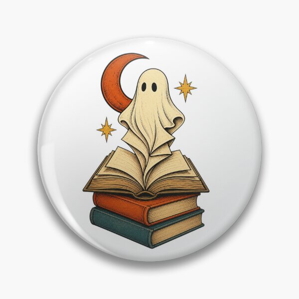 Item preview, Friendly Ghost Rising From a Haunted Book Stack designed and sold by Whimsy Paw Studio | Cute Animal Art.
