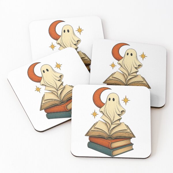 Item preview, Friendly Ghost Rising From a Haunted Book Stack designed and sold by Whimsy Paw Studio | Cute Animal Art.