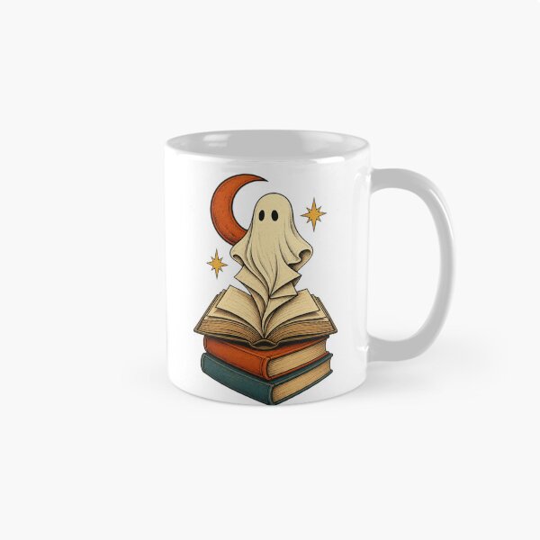 Item preview, Friendly Ghost Rising From a Haunted Book Stack designed and sold by Whimsy Paw Studio | Cute Animal Art.