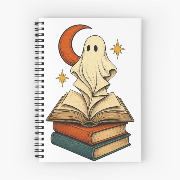 Item preview, Friendly Ghost Rising From a Haunted Book Stack designed and sold by Whimsy Paw Studio | Cute Animal Art.