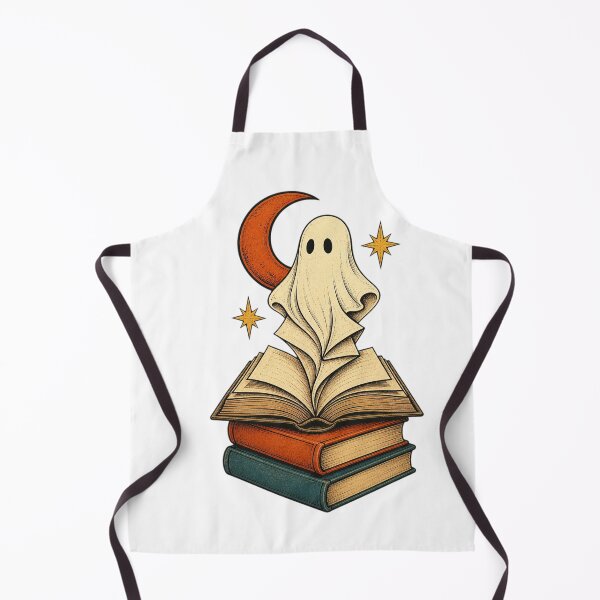 Aperçu de l'œuvre Friendly Ghost Rising From a Haunted Book Stack créée et vendue par Freshloop Studio | Whimsical Vintage Art.