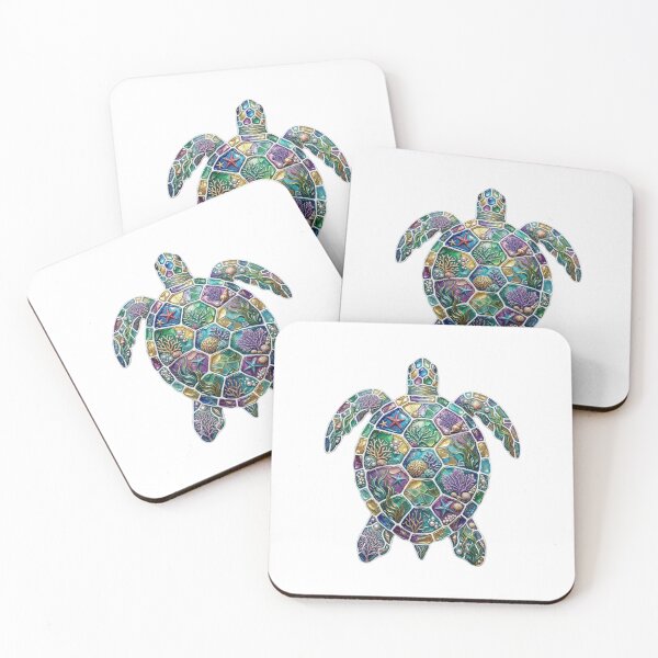 Item preview, Mosaic Sea Turtle with Coral Reef Shell | Tropical Ocean designed and sold by SOUFIANE1991.