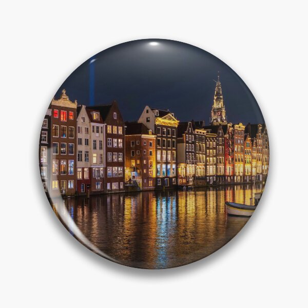 Item preview, Amsterdam, Netherlands canal neon lights night scene color photograph designed and sold by Jéanpaul Ferro.