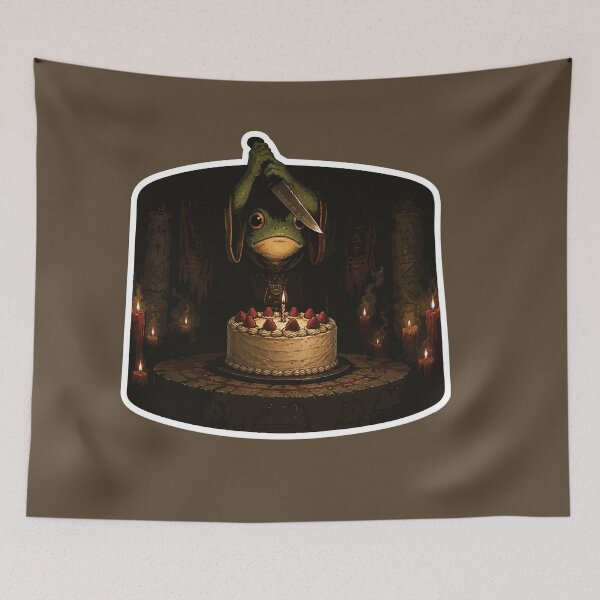 Item preview, Birthday Sacrifice Frog Sticker – Dark Humor Horror Cake Cartoon designed and sold by SimplePoDesign.
