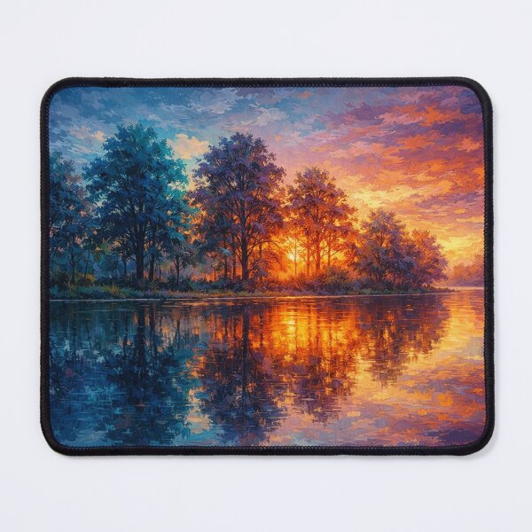 Item preview, Vibrant Sunset Over Lake Gold Magenta Impressionist designed and sold by Joey Santiago.