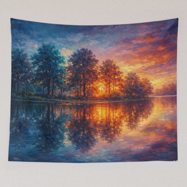 Item preview, Vibrant Sunset Over Lake Gold Magenta Impressionist designed and sold by Joey Santiago.