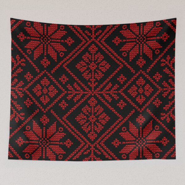 Item preview, Palestinian Heritage Embroidery Pattern – Bold Red Folk Art Cross Stitch Textile designed and sold by BrainCurves.
