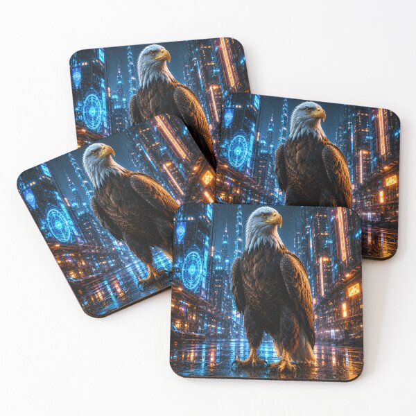 Item preview, Cyberpunk Bald Eagle Neon City Art designed and sold by ASWIN STUDIO.