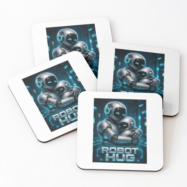 Item preview, Two adorable robots embracing in a heartwarming hug designed and sold by Selfique Bloom.