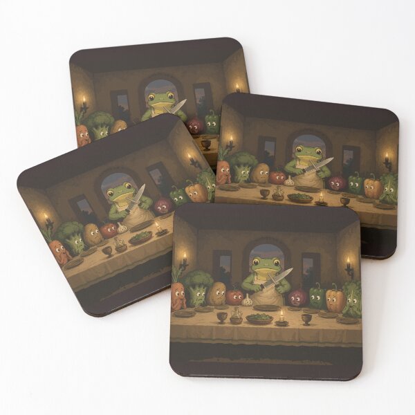 Item preview, Frog Last Supper Sticker – Dark Humor Vegetable Dinner Cartoon designed and sold by SimplePoDesign.
