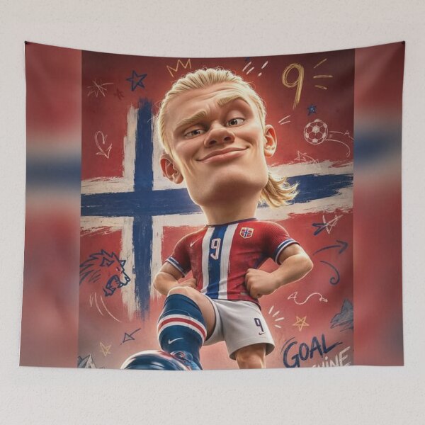 Item preview, Erling Haaland Norway Goal Machine Caricature Art designed and sold by GenZINISH.