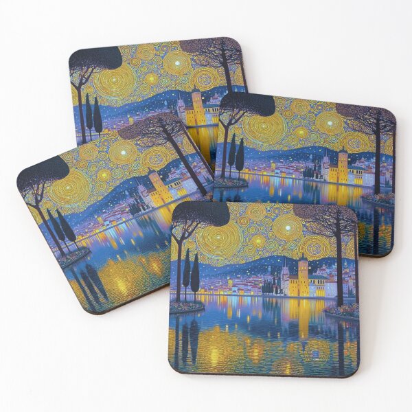 Item preview, Gustav Klimt Inspired Starry Night Cityscape Golden Art Nouveau Painting designed and sold by Iceberg Comic Book Lounge.