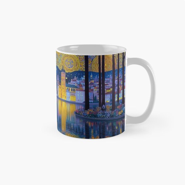 Item preview, Gustav Klimt Inspired Starry Night Cityscape Golden Art Nouveau Painting designed and sold by Iceberg Comic Book Lounge.
