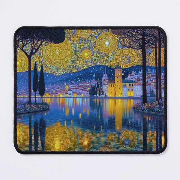 Item preview, Gustav Klimt Inspired Starry Night Cityscape Golden Art Nouveau Painting designed and sold by Iceberg Comic Book Lounge.