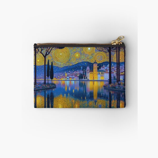 Item preview, Gustav Klimt Inspired Starry Night Cityscape Golden Art Nouveau Painting designed and sold by Iceberg Comic Book Lounge.
