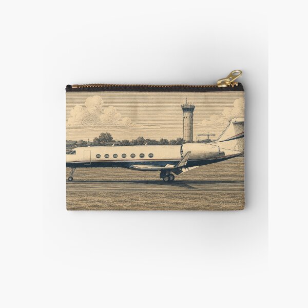 Item preview, intage Engraving Style Business Jet on Runway Illustration designed and sold by EMairplanes.