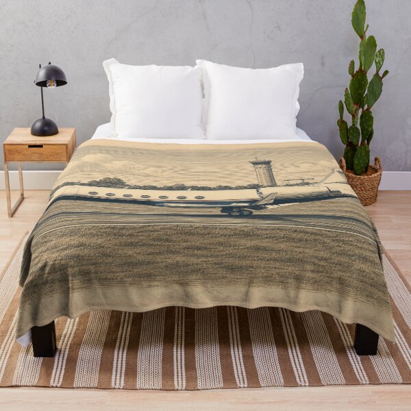 Item preview, intage Engraving Style Business Jet on Runway Illustration designed and sold by EMairplanes.