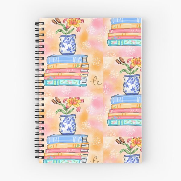 Item preview, Cozy Books & Lilies - Pink and Orange background with white flowers designed and sold by lilylightstudio.