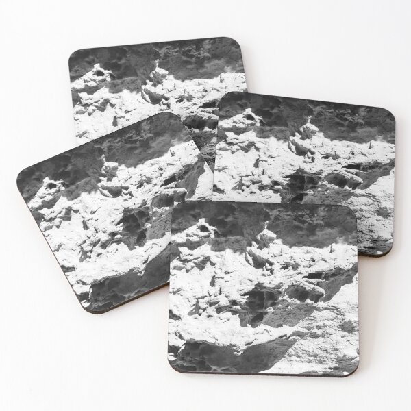 Item preview, High Contrast Textured Rock Wall With Erosion Patterns Black And White Rough Stone Surface designed and sold by Nmallia.