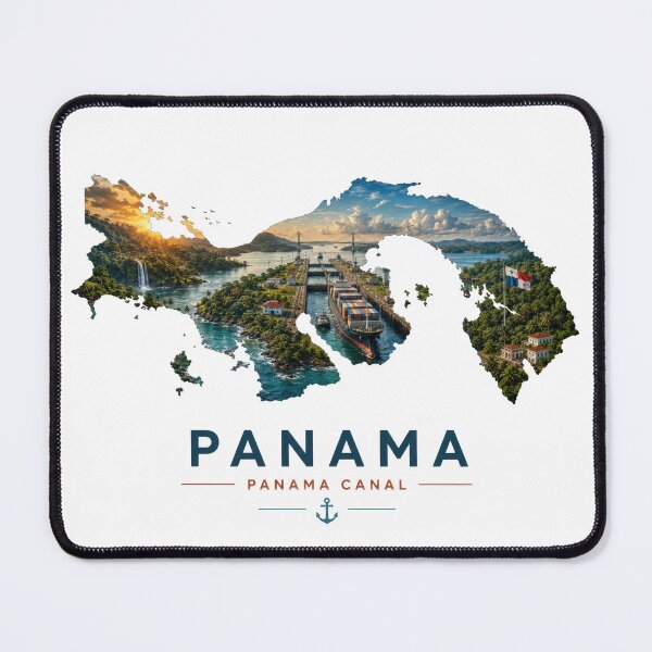 Item preview, Panama Canal Travel Poster - Panama Map Silhouette with Tropical Canal Landscape designed and sold by pod24.