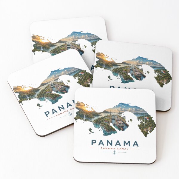 Item preview, Panama Canal Travel Poster - Panama Map Silhouette with Tropical Canal Landscape designed and sold by pod24.