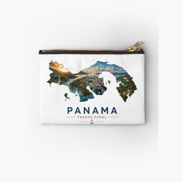 Item preview, Panama Canal Travel Poster - Panama Map Silhouette with Tropical Canal Landscape designed and sold by pod24.