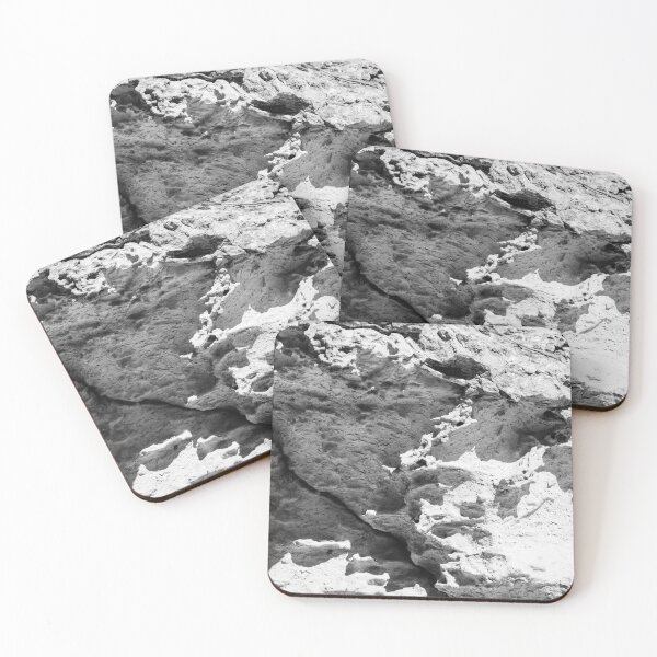Item preview, High Contrast Textured Rock Wall With Erosion Patterns Black And White Rough Stone Surface designed and sold by Nmallia.