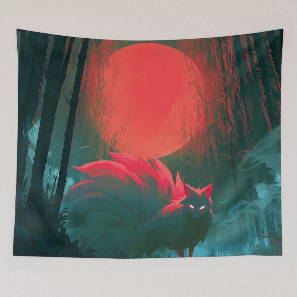 Item preview, Kitsune Beneath Red Moon designed and sold by Rtymer.