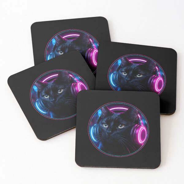 Item preview, Synthwave Aesthetic Neon Circle Black Cat designed and sold by Moodprint5.